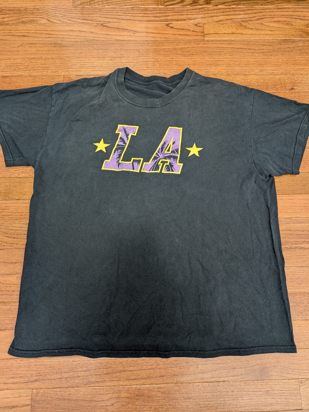 Black LA Graphic Tee with Purple & Yellow Print